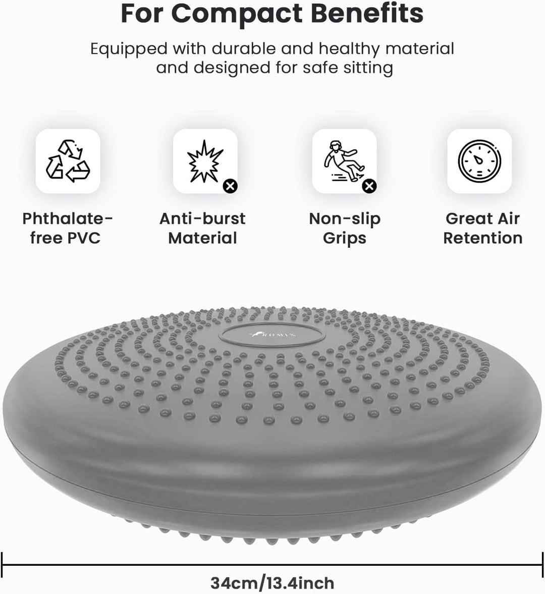 ROMIX Balancekissen, Premium 33cm Durchmesser Anti-Burst Luftkissen inkl. Pumpe, Wobble Board Ballsi