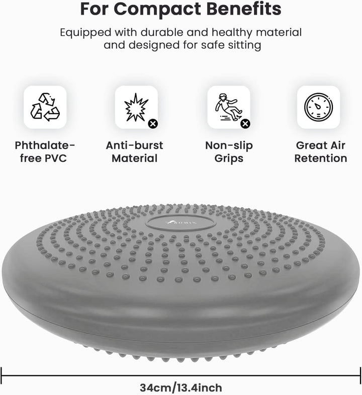 ROMIX Balancekissen, Premium 33cm Durchmesser Anti-Burst Luftkissen inkl. Pumpe, Wobble Board Ballsi