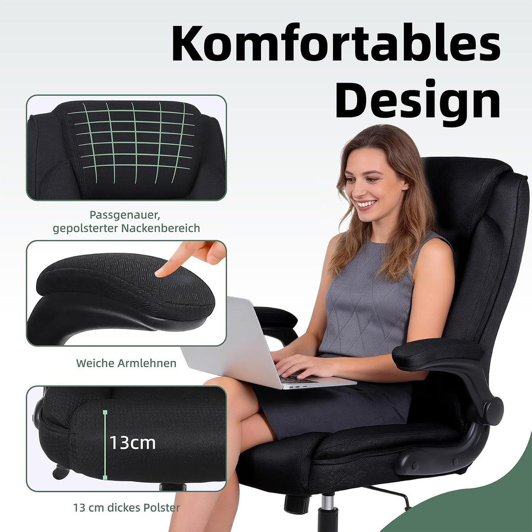 Youhauchair Bürostuhl Ergonomisch, Schreibtischstuhl 200kg, Schwarz | Ergonomisches Design, Hoher Rü