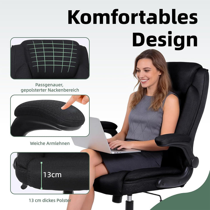 Youhauchair Bürostuhl Ergonomisch, Schreibtischstuhl 200kg, Schwarz | Ergonomisches Design, Hoher Rü
