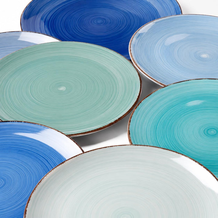 DRULINE 6er-Set Speiseteller Ø 27 cm aus Porzellan – Teller Set für 6 Personen in maritimen Blautöne