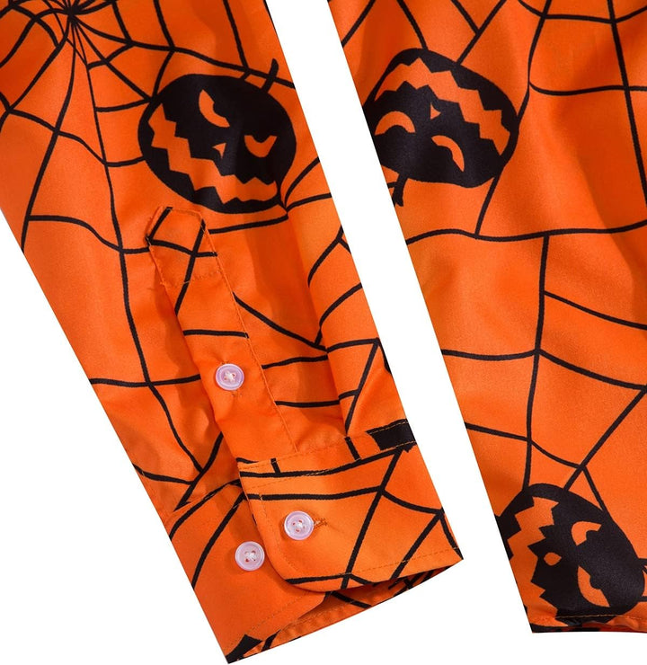 Herren Halloween Hemd Langarm Lustig Funky Kürbis Skull Schädel Druck Kostüm Urlaub Shirt Tops S 203