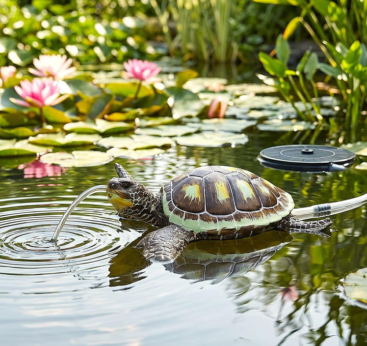 Wasserspeier Schildkröte schwimmend Solar Wasserspiel Teichdekoration Springbrunnen Teichfigur Garte