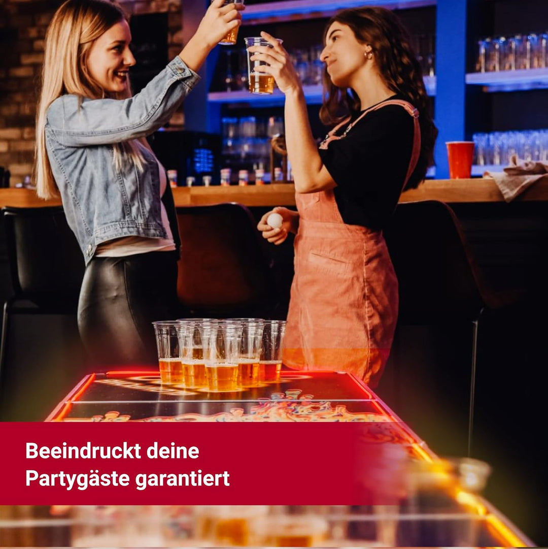 MYBEERPONG® LED Bierpong Tisch | Space Lava Design | Beer-Pong Tisch mit LED-Beleuchtung + 6 Premium