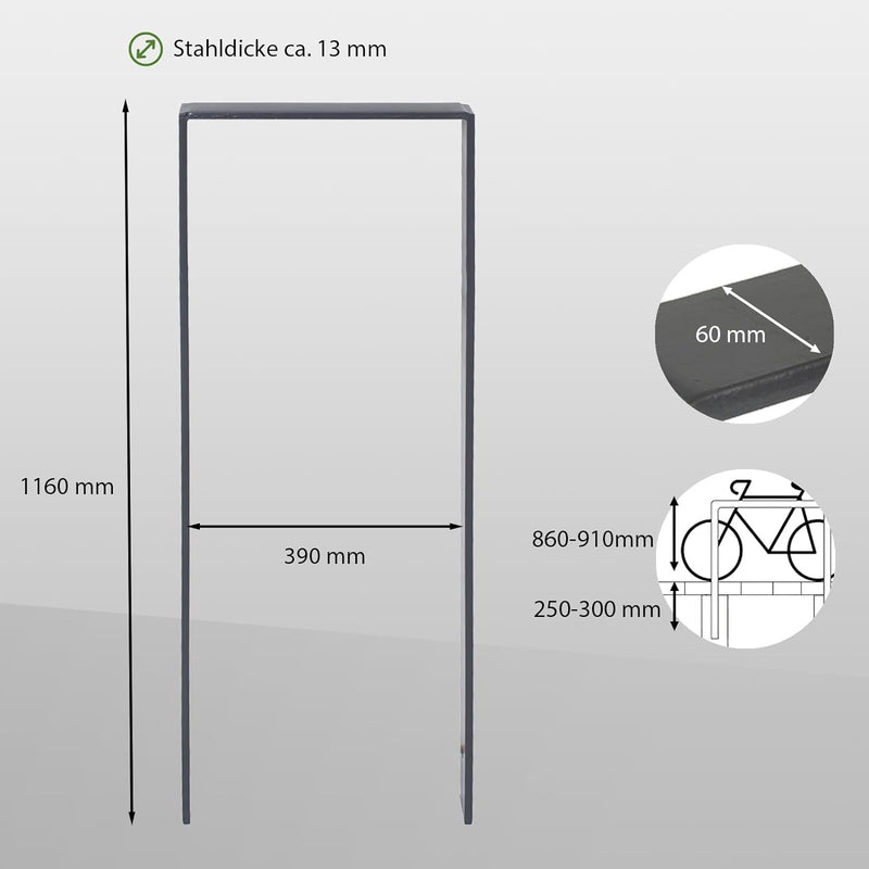 TRUTZHOLM Fahrrad Anlehnbügel Fahrradanlehner 1190x390mm Anlehnständer zum Einbetonieren Flachstahl