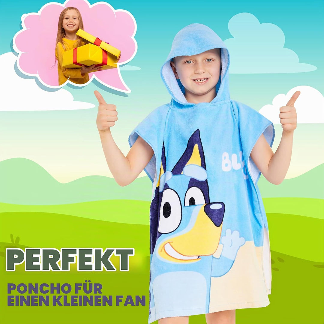 BlueY Badeponcho Kinder mit Kapuze Baumwolle Frottee Poncho Handtuch Kinder Jungen Mädchen Kaputzenh