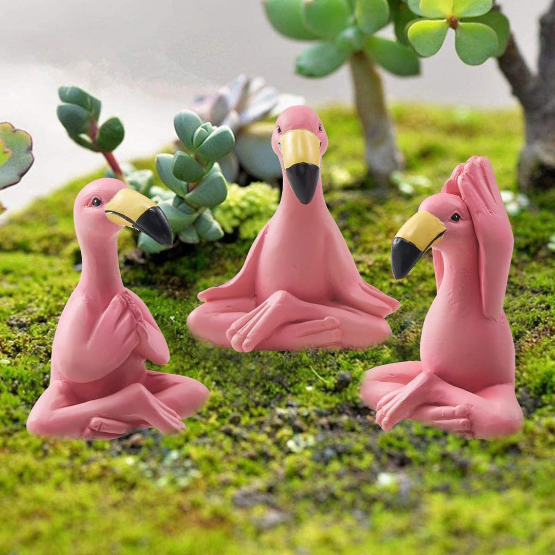 Yeomoo Yoga Flamingo Deko Figuren Miniatur Gartendeko für Aussen, scurrile Rosa Flamingo Figur, Feen