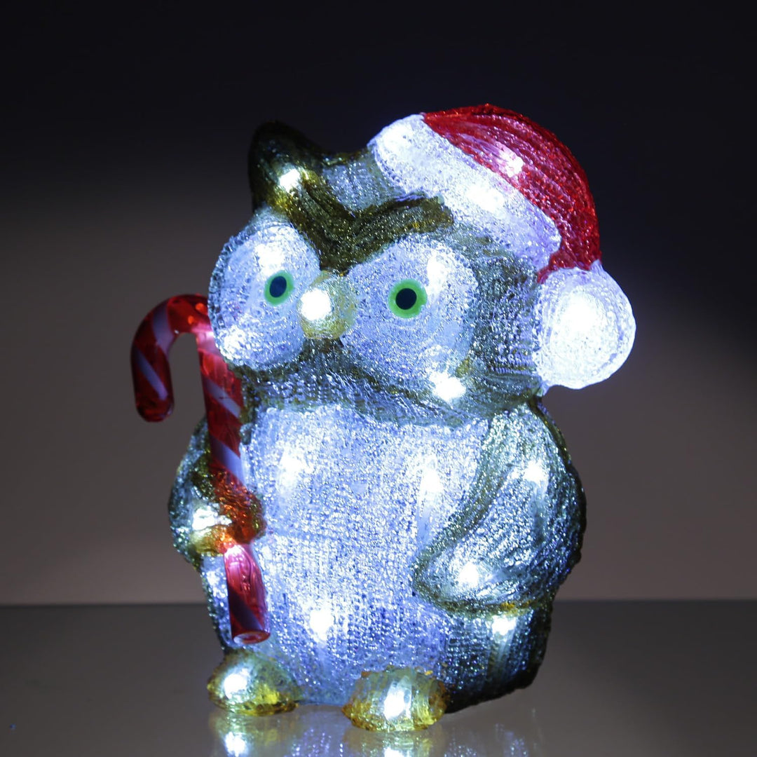 Acrylfigur Weihnachten Aussen Dekofigur Gartenfigur 24cm (LED Eule mit Zuckerstange), LED Eule mit Z