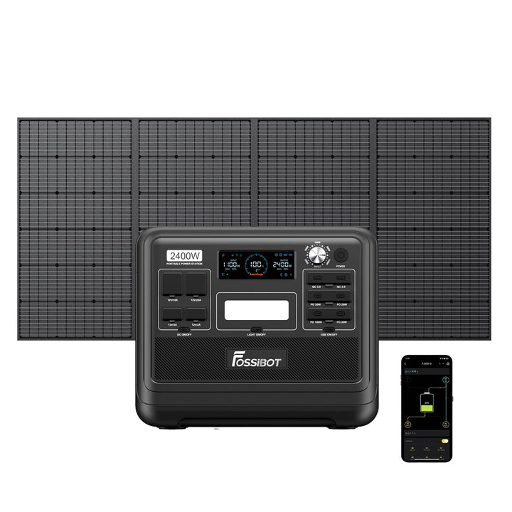 FOSSiBOT Solargenerator F2400 2040Wh mit 200W Solarpanel, LiFePO4 Powerstation mit 3 Wechselstrom Sc
