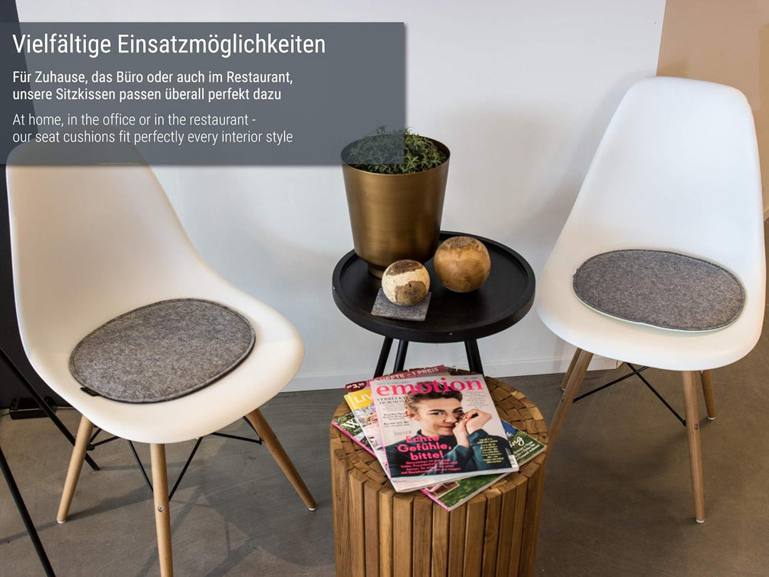 Luxflair Ovale Filz Sitzkissen 6er Set mit Füllung dunkelgrau/Graumeliert, ca. 35,5x31cm, waschbar b