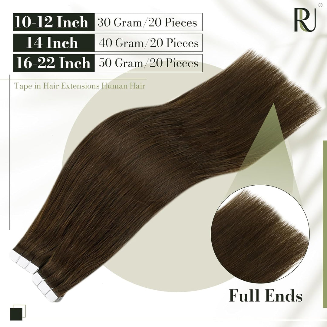 RUNATURE Tape in Extensions Echthaar Braun Kurz 30cm Haarverlängerung Tape Echthaar Braun 20 Stück 4