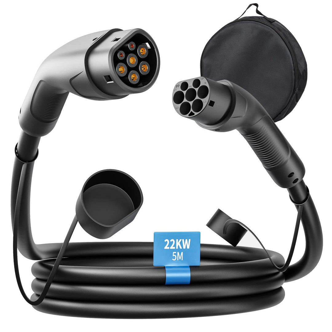 Rosaking Typ 2 Ladekabel 22kW,5M EV Ladekabel mit 3 Phasen＆IEC 62196,32A Elektrofahrzeuge Ladekabel