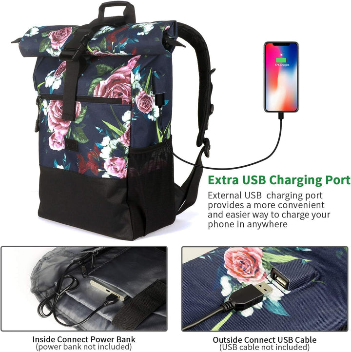 RJEU Rucksack Damen,Laptop Rucksack für 17.3 Zoll Laptop,Schulrucksack Frauen Mädchen Teenager mit U