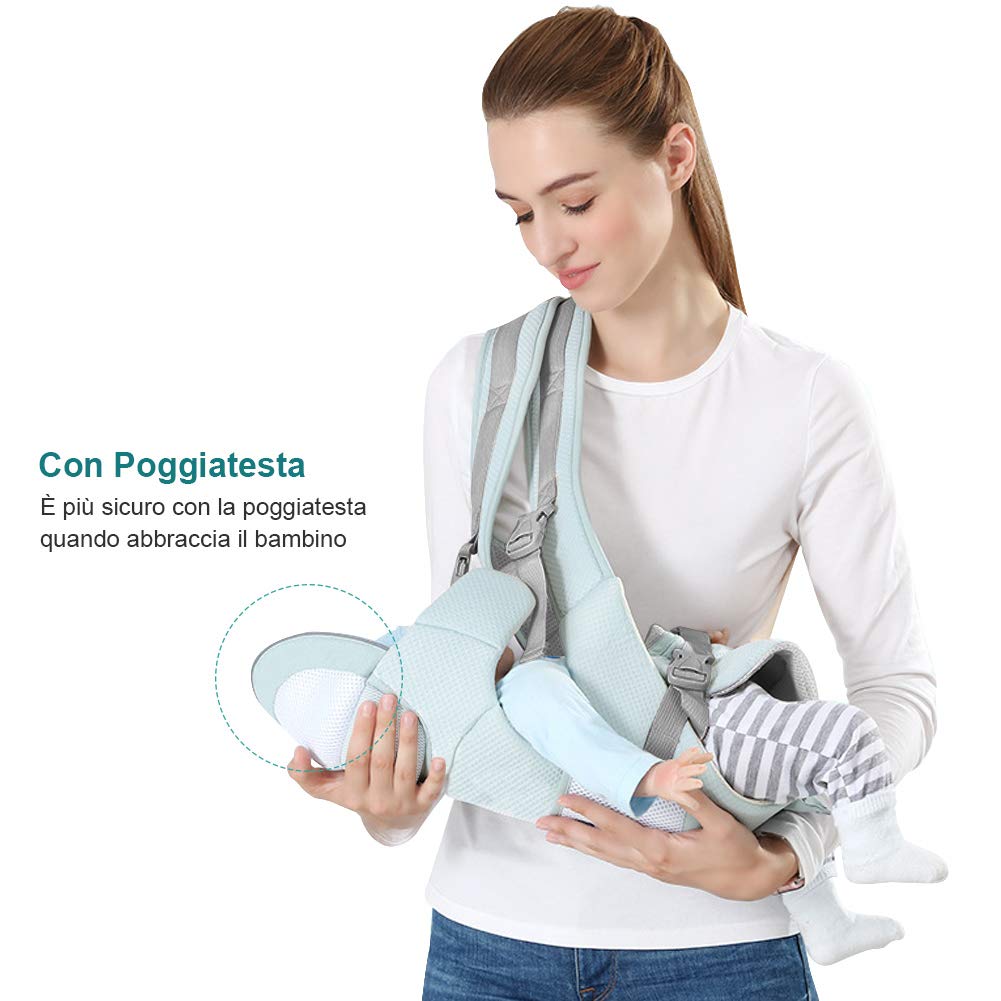 Ergonomische Baby-Tragetasche, Babytragetasche, mit Kopfstütze und Kapuze, reine Baumwolle, atmungsa