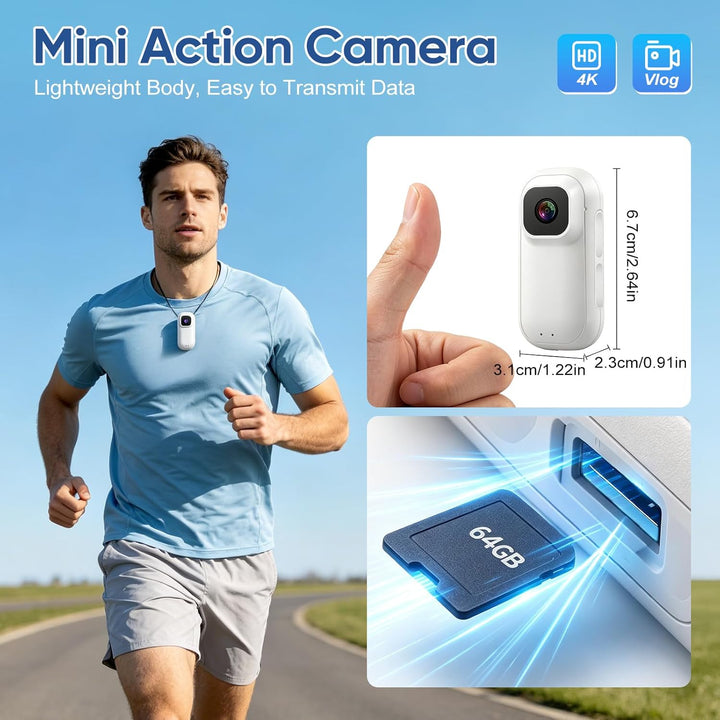 360° Action Cam Mini Actionkamera 1080P Bodycam Unterwasserkamera 30m/98ft Wasserdicht WiFi Kamera V