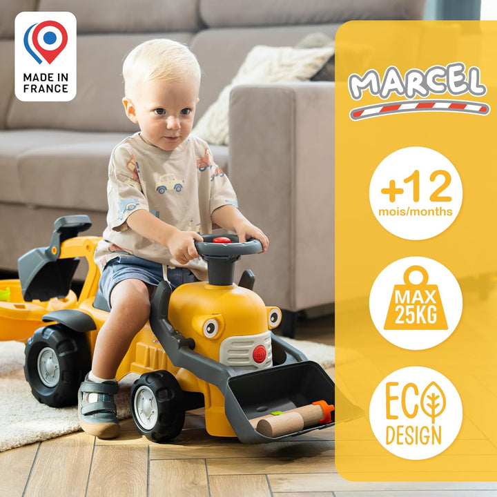 FALK - Traktor-Traktor, Marcel, Frontbagger, ab 12 Monaten, 90% recycelter Kunststoff, Bagger & Anhä
