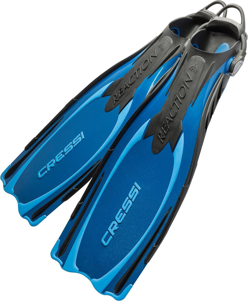 Cressi Reaction EBS Fins - Hochleistungstauchflossen mit EBS Strap L/XL (45/47) Blau/Hellblau, L/XL