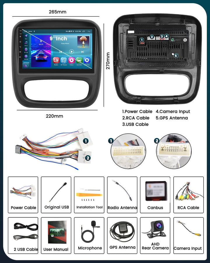 Hikity Android 15 Autoradio mit Navi für Opel Vivaro B Renault Trafic FIAT Talento Nissan NV 300 Rad