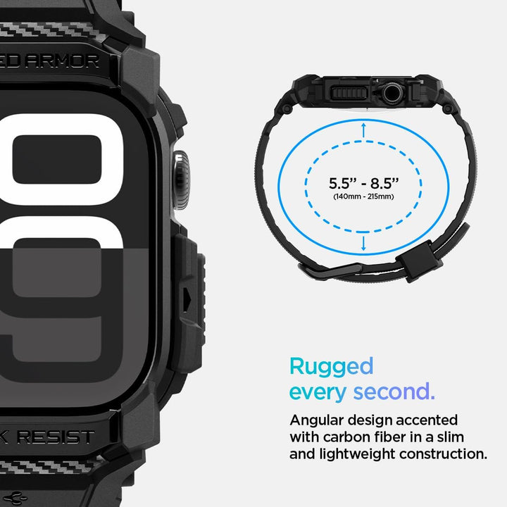 Spigen Rugged Armor Pro Hülle mit Armband Kompatibel mit Apple Watch 11/10 46mm (2025/2024) Matte Bl