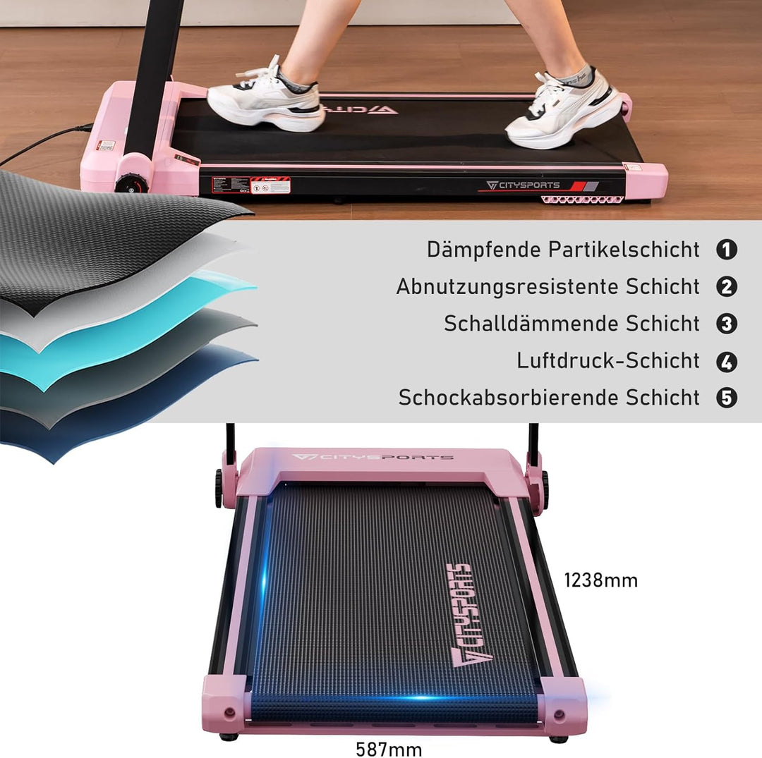 CITYSPORTS Elektrisches Laufband,Klappbares Laufband für Zuhause bis 12 km/h,mit LED-Anzeige,APP und