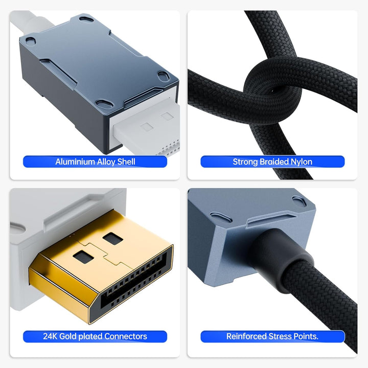 AGFINEST 8k DisplayPort 2.1 Kabel 80Gbps, Ultra-high Bit Rate DP Kabel UHBR20 HDR10+ DSC1.2a 16k 60H