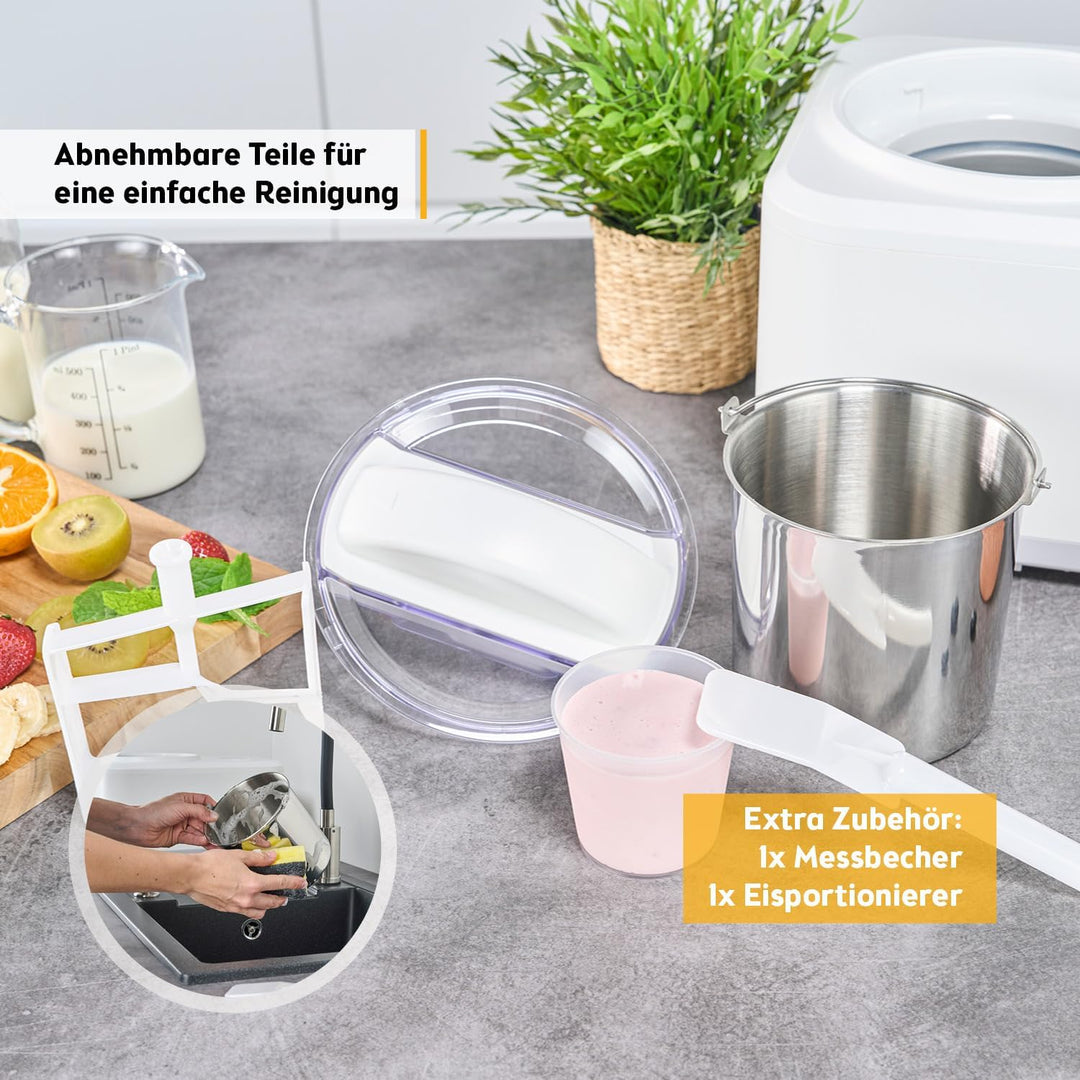TZS First Austria Eismaschine | 1,5L | Kompressor | Entnehmbarer Edelstahl Behälter | Rezeptheft | L
