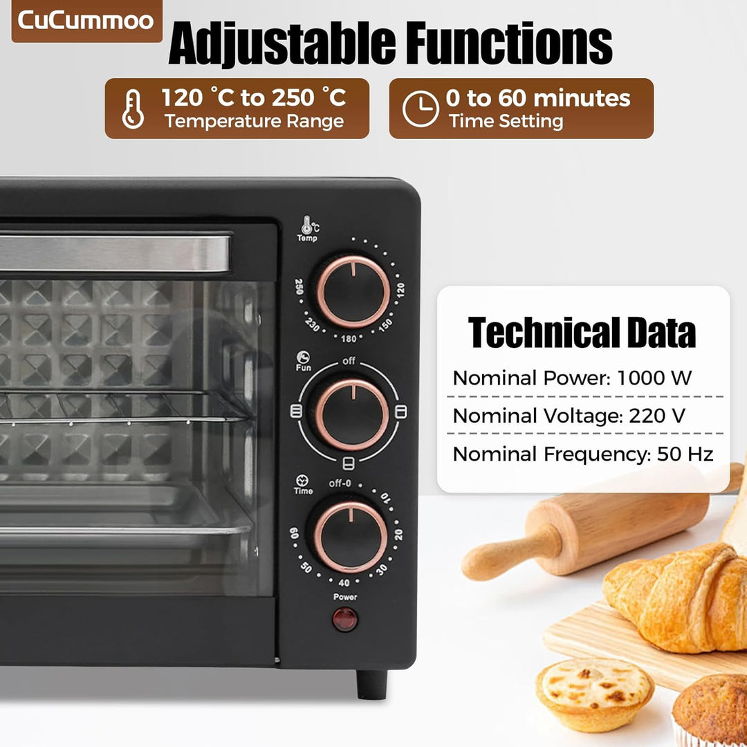 22 L Minibackofen, Mini Backofen mit Grillrost, Backblech vielseitiger Ofen mit einstellbarer Temper