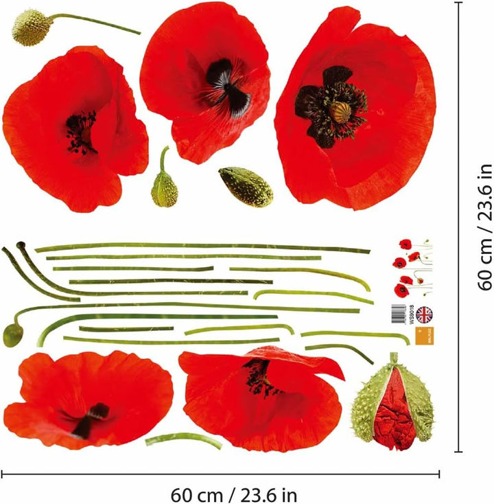WALPLUS 25 Stück Rote Mohnblumen Abziehbild Wandsticker Im Dunkeln leuchten Aufkleber Anzeige Selbst