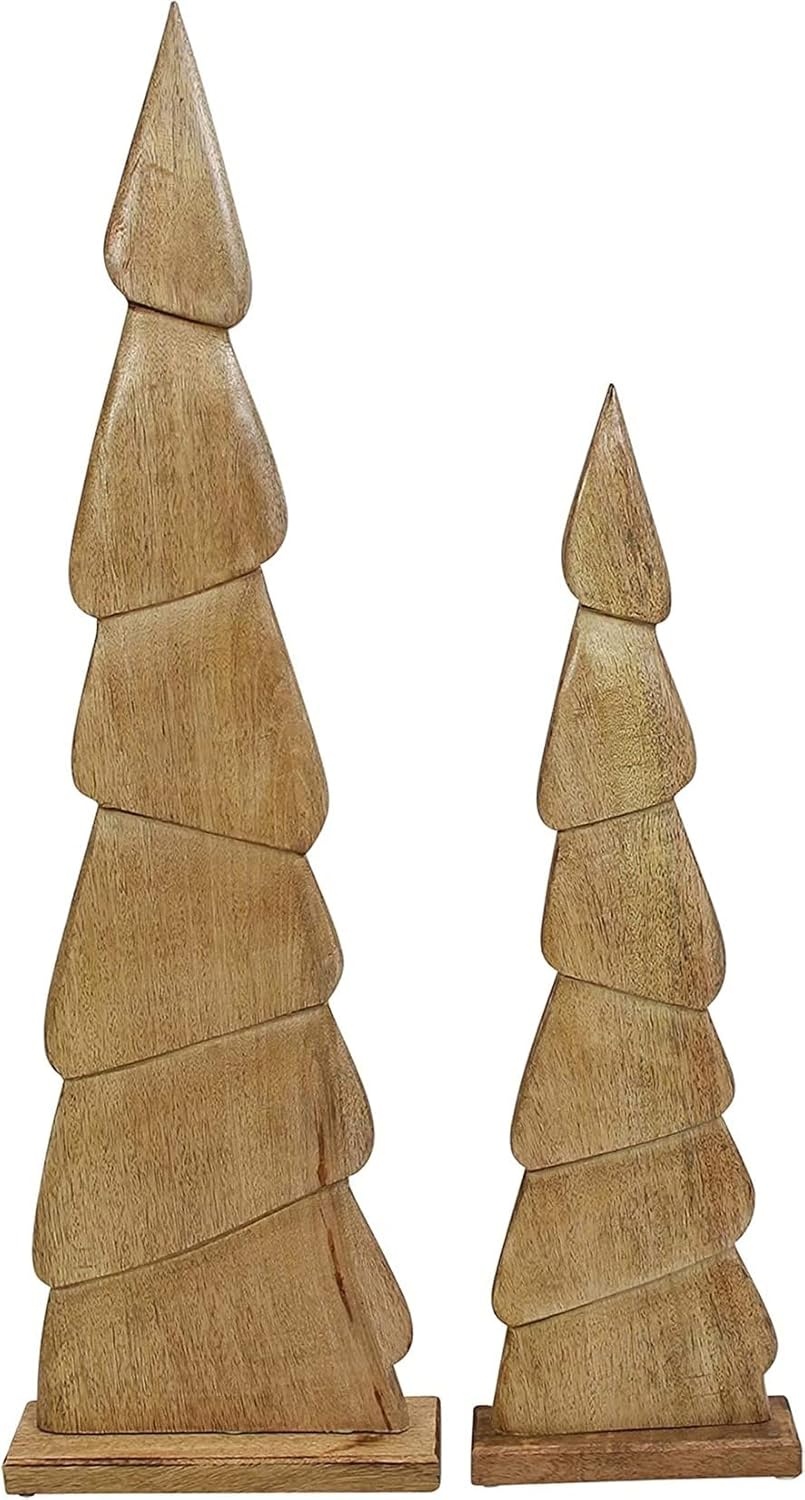 Dekoleidenschaft 2X Dekofigur Tannenbaum Schlank aus Mango-Holz, 60 + 80 cm hoch, Weihnachtsdeko, Fe