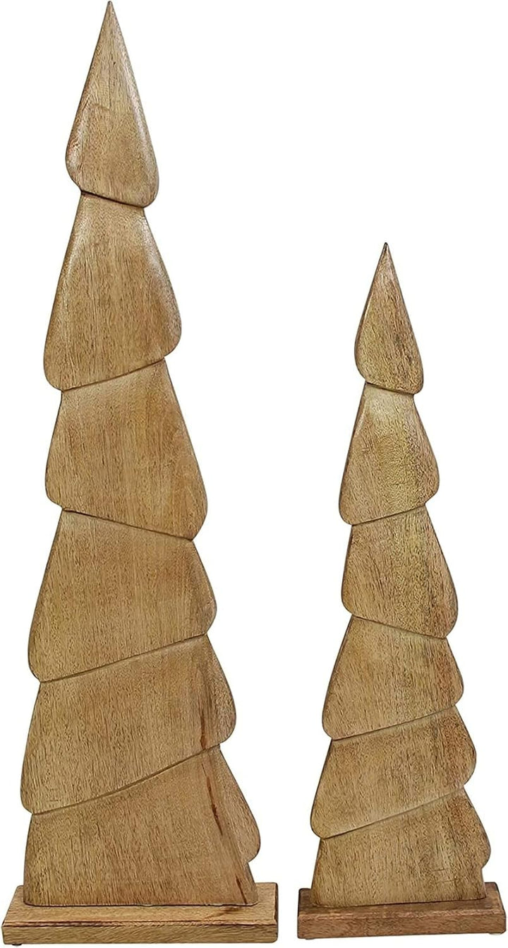 Dekoleidenschaft 2X Dekofigur Tannenbaum Schlank aus Mango-Holz, 60 + 80 cm hoch, Weihnachtsdeko, Fe