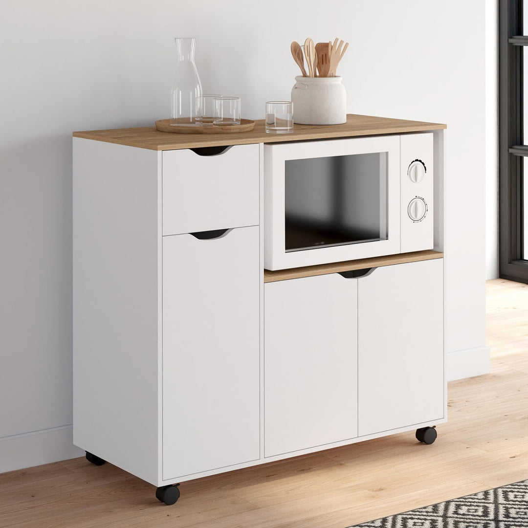 IDMarket - Desserte micro-onde de cuisine COSI XXL placard avec tiroir bois blanc et plateaux façon