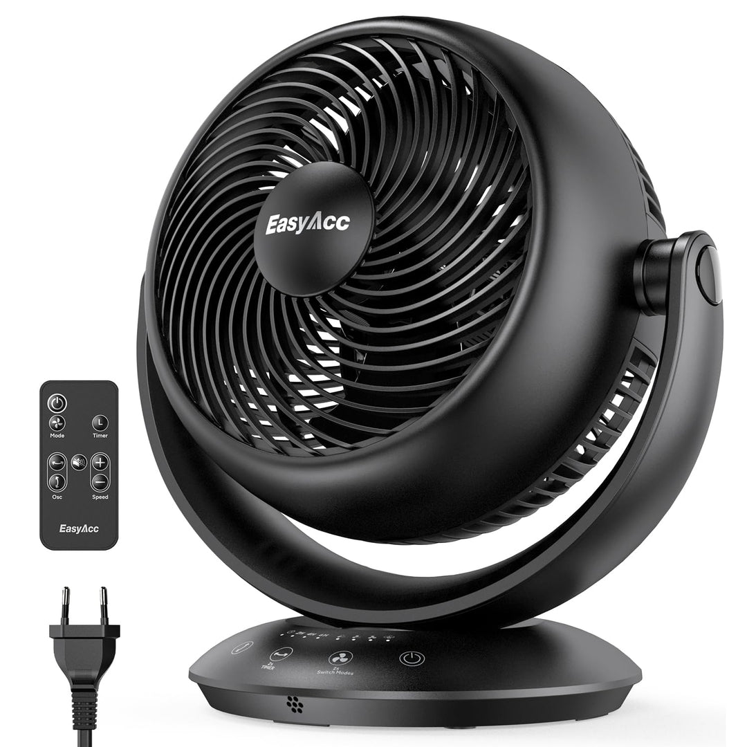 EasyAcc Ventilator Leise, 25dB Tischventilator sehr Leise, 90° Auto-Oszillation Horizontal und Verti