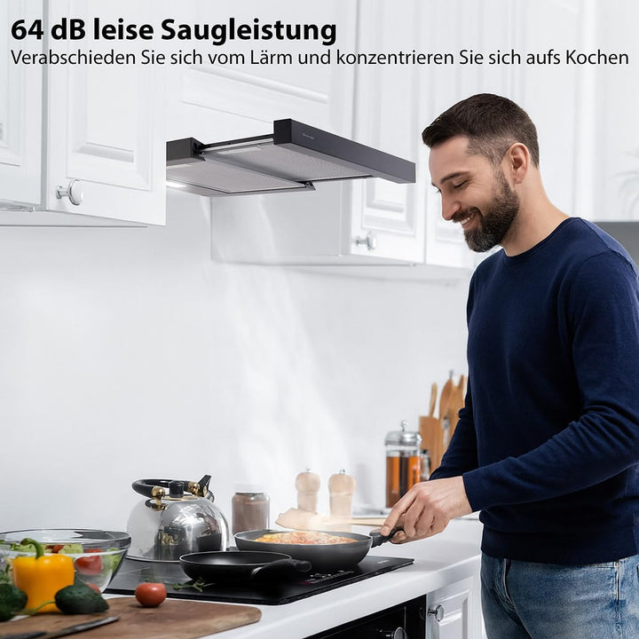 Rosenstein & Söhne Mini-Dunstabzugshaube: Flachschirm-Dunstabzugshaube, Umluft, 350m³/Std. Saugleist