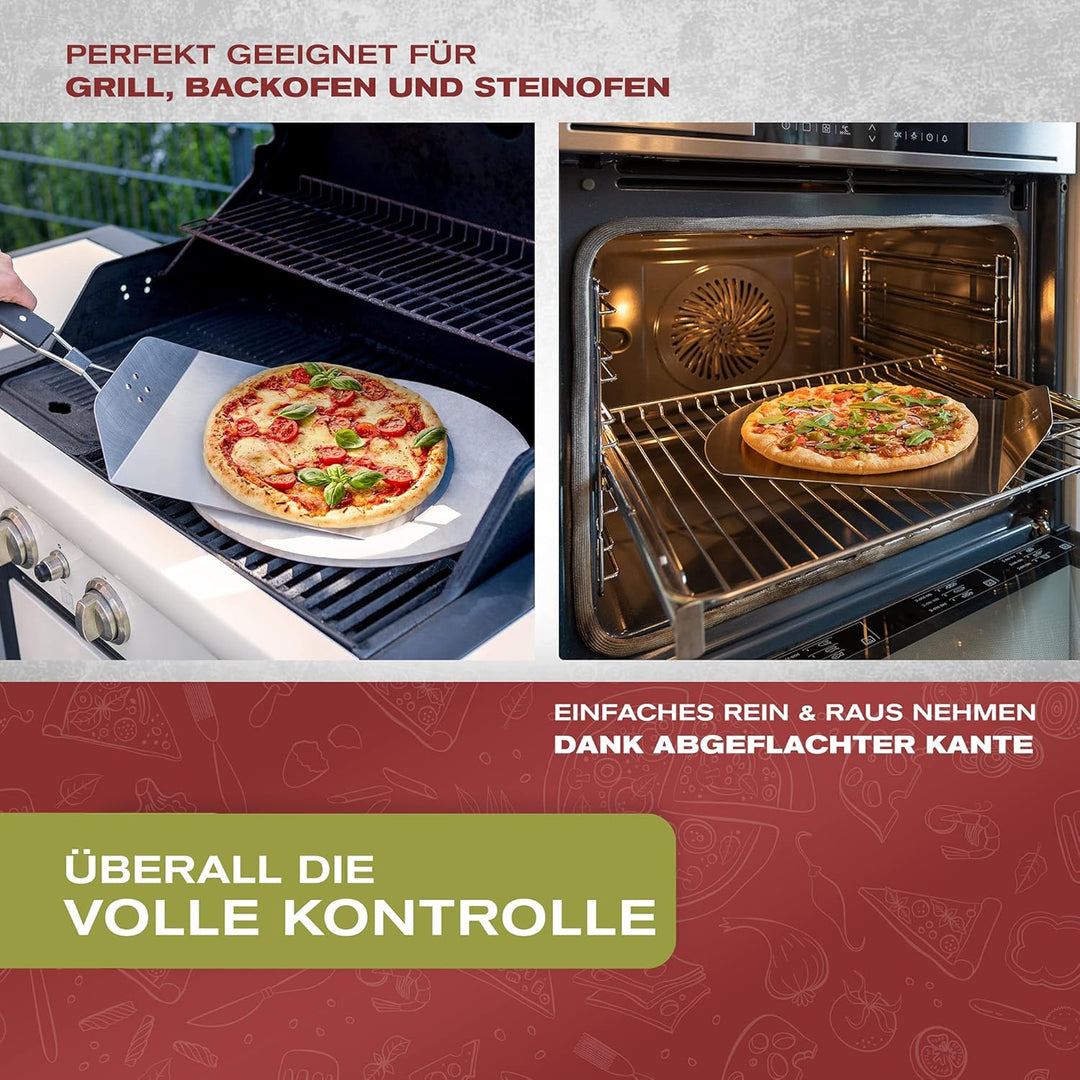 Pizzaschieber Edelstahl für den Grill & Ofen, Pizzaschaufel mit praktischen Einklapp-Griff zum einfa
