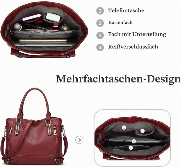 FANDARE Leichte Handtschasche Vintage Schultertasche Damen Umhängetasche Frauen Schulranzen PU Leder