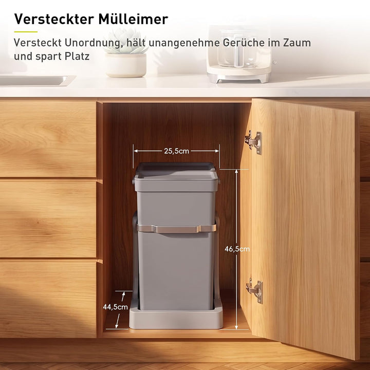 EKO DECO Mülleimer Küche Unterschrank, 20 L + 15 L, 2-fach Mülltrennsystem, ausziehbarer Mülleimer u