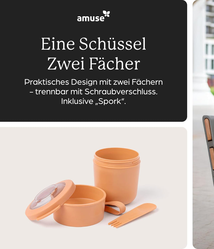 Amuse Müslibecher To Go | 450ml + 150ml | ideal für Overnight Oats, Granola, Meal Prep | Joghurtbech