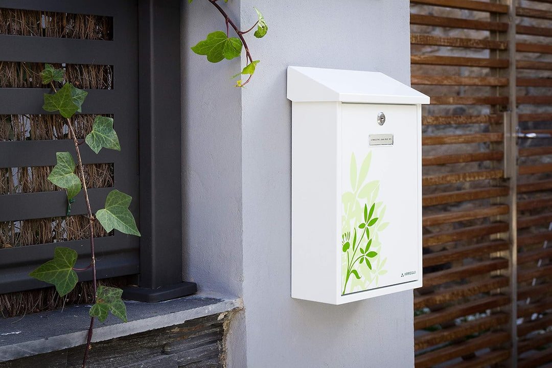 ARREGUI Premium E5608 Briefkasten aus Verzinktem Stahl, mit im Siebdruck lackiertem Blätter - Motiv