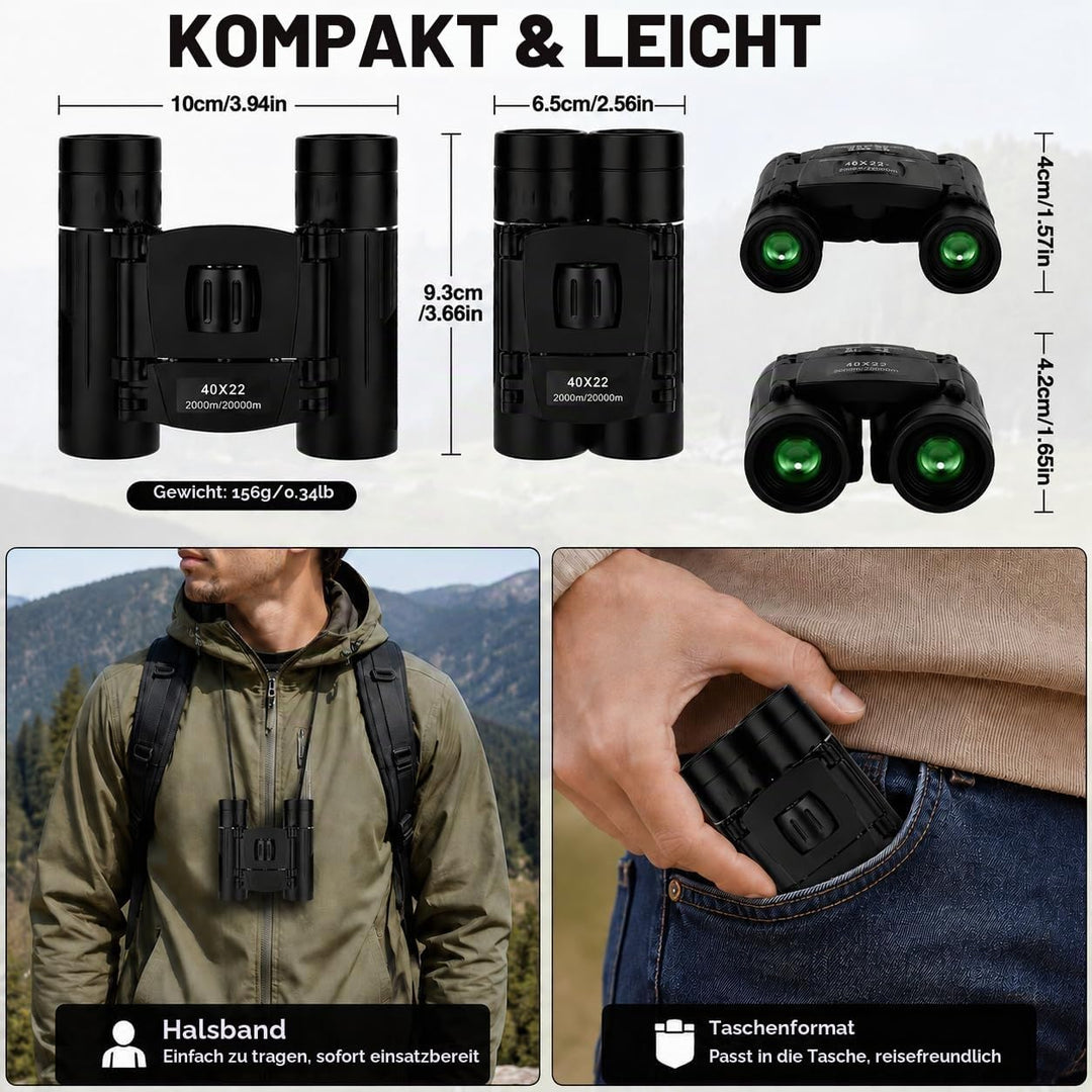 40x22 HD Leistungsstarke Fernglas 2000M Long Range Folding Mini BAK4 FMC Optik für Sport und Outdoor