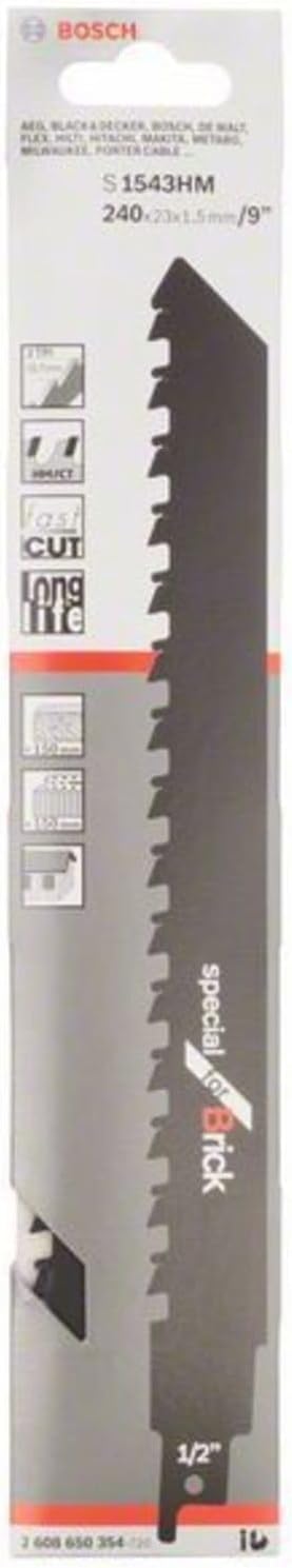 Bosch Professional Säbelsägeblatt S 1543 HM Endurance for Brick (für Baustein, 240 x 23 x 1,5 mm, Zu