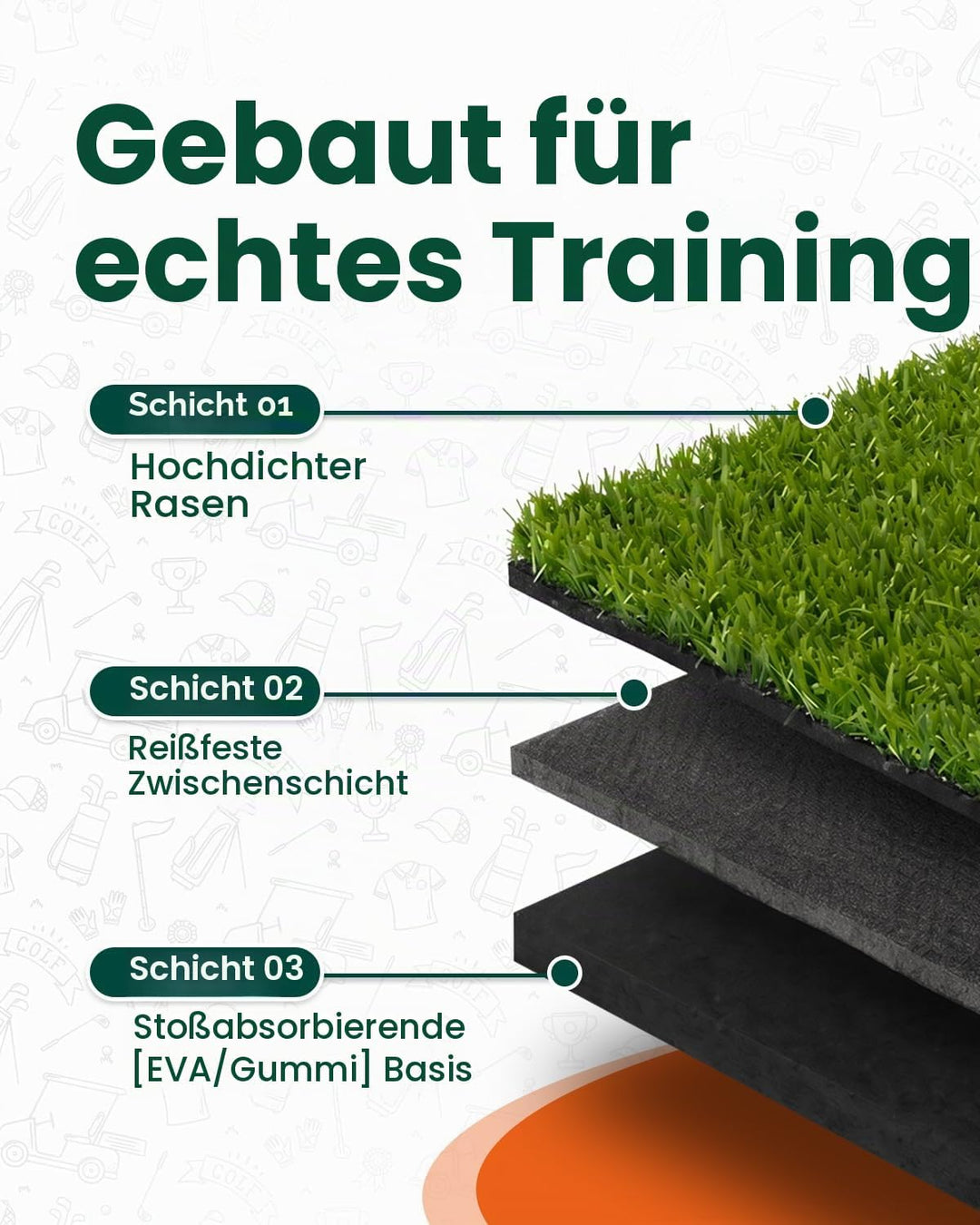Golf-Schlagmatte für Indoor und Outdoor, Golf-Trainingsmatte mit Tragegurt, 10 PU-Golfbällen und 9 T
