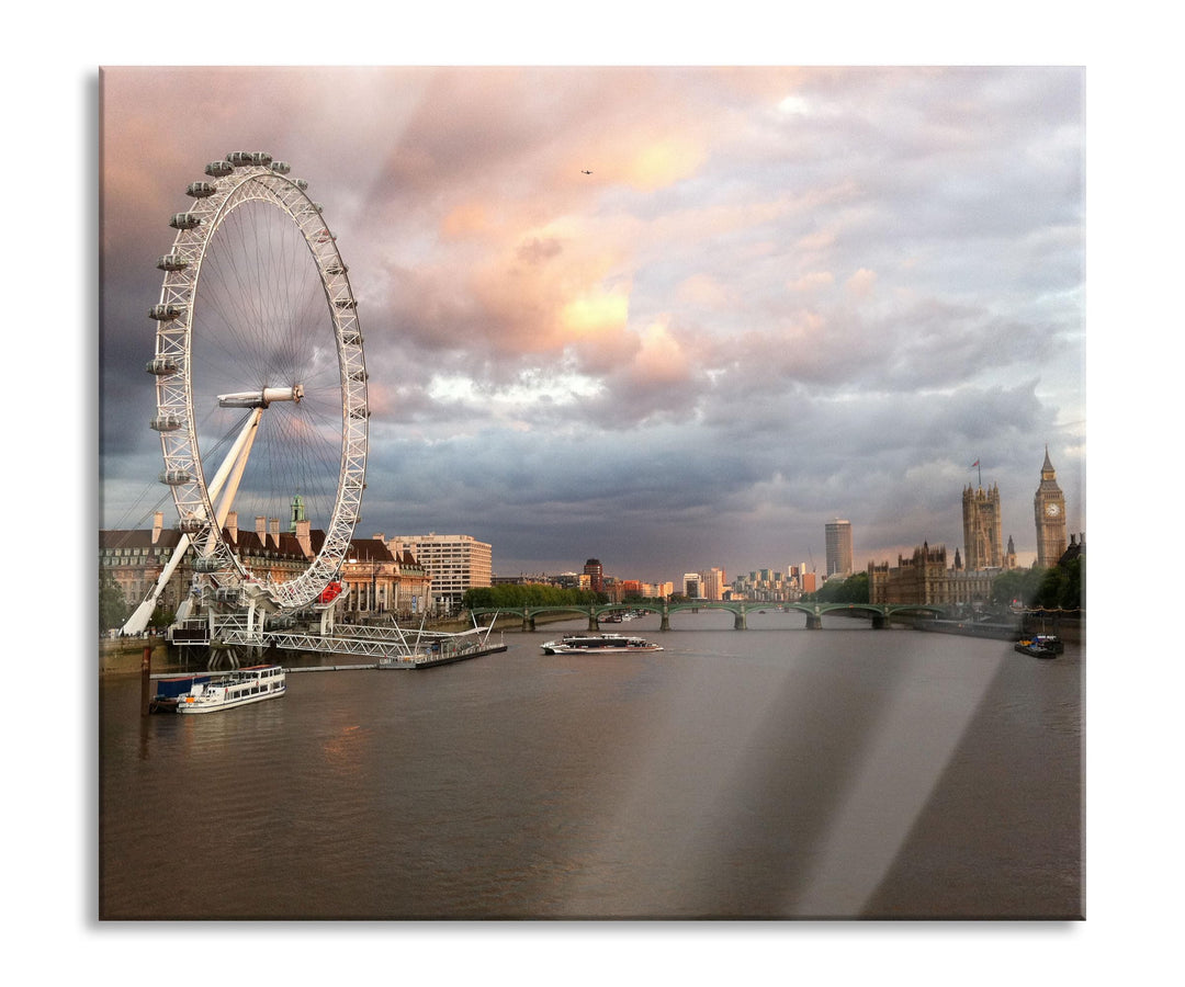 Riesenrad London Eye Herdabdeckplatte & Spritzschutz aus Echtglas | Für Herd-Kochfelder | 60x52 cm