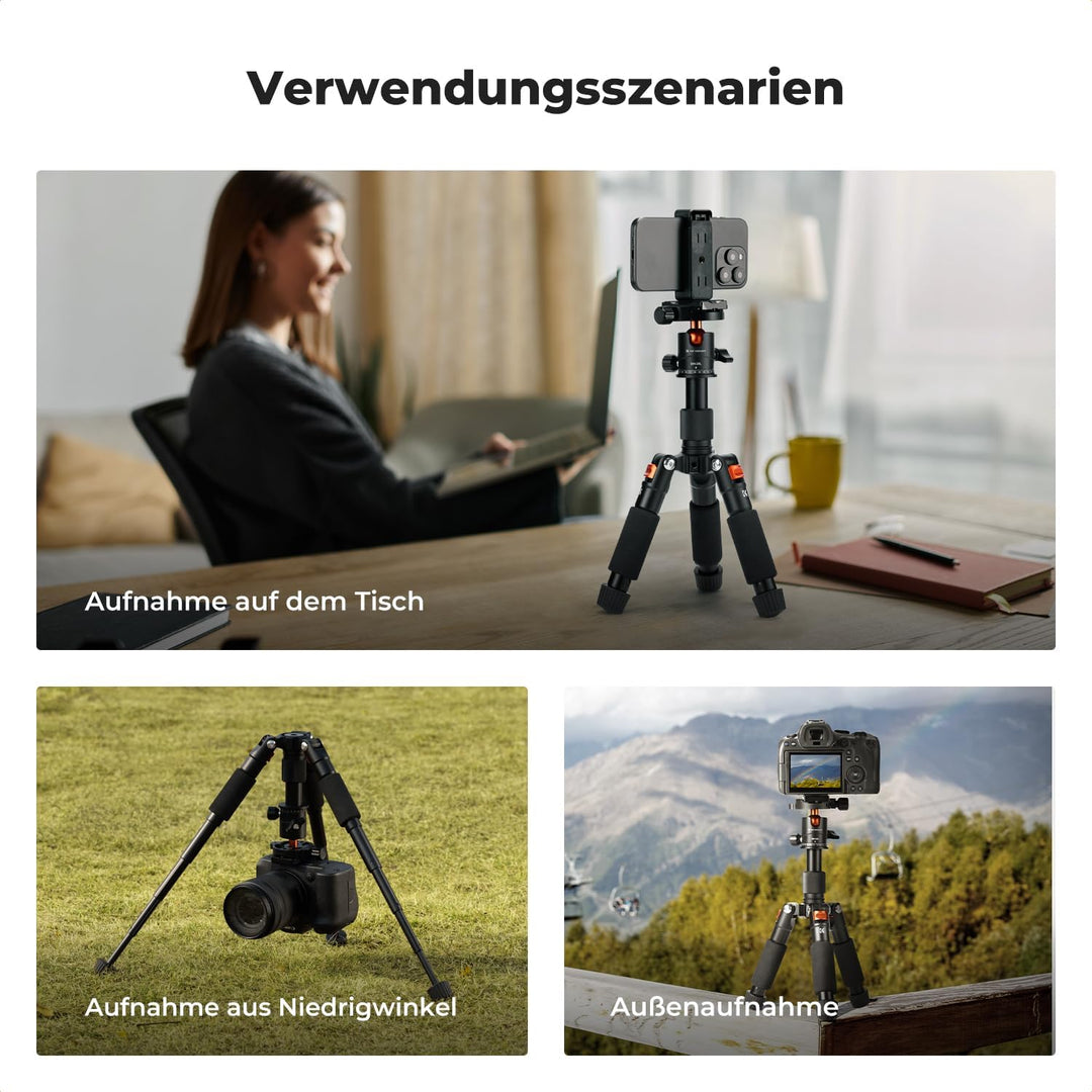 K&F Concept Mini Stativ,kompaktes Kamera Stativ mit 360° Kugelkopf,52 cm Desktop Stativ,Tischstativ