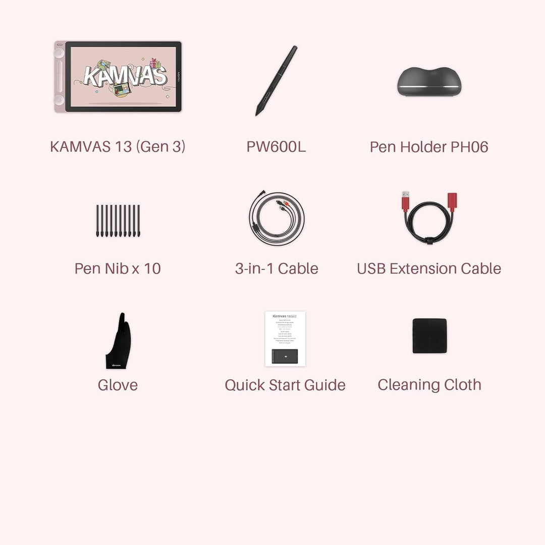 HUION Kamvas 13 Gen 3 Grafiktablett mit Display, Volllaminiertes Zeichentablett mit Anti-Sparkle Can