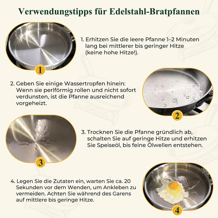 Deedro Bratpfanne 28cm Induktion, Edelstahlpfanne unbeschichtet für alle Herdarten, Induktionspfanne