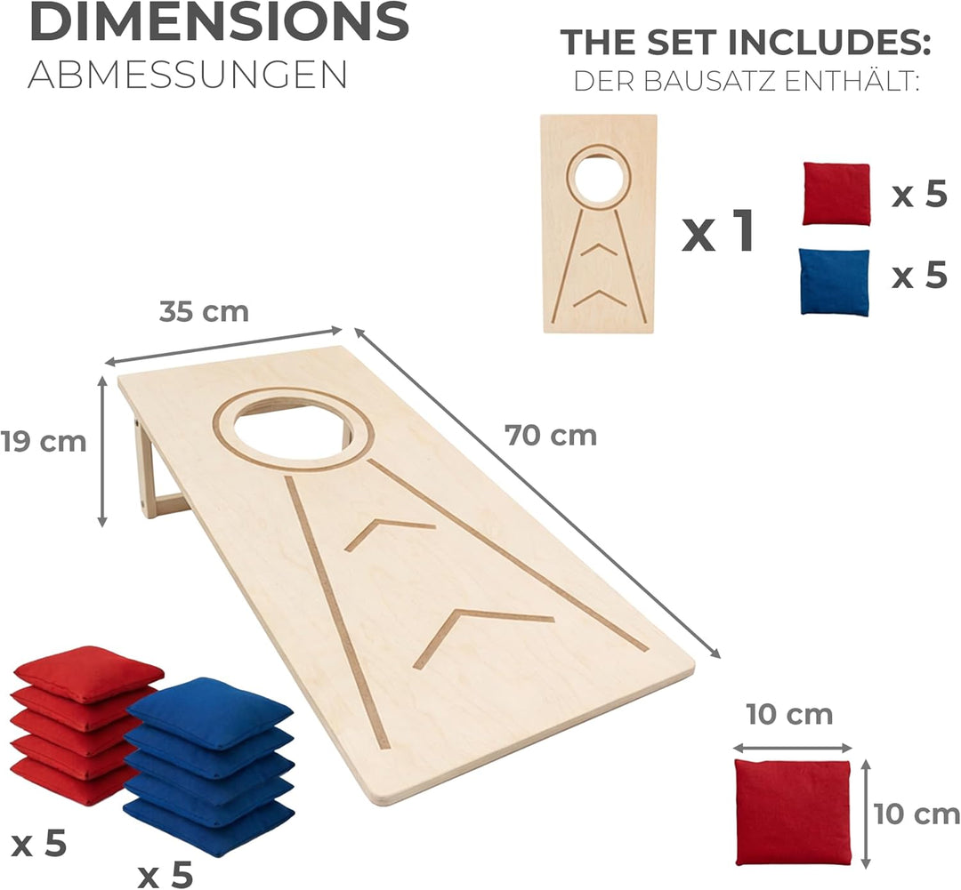 Cornhole Wurfspiel für Outdoor & Indoor – Party- & Strandspiel, Bean Bag Toss/Sackloch Spiel inkl. W
