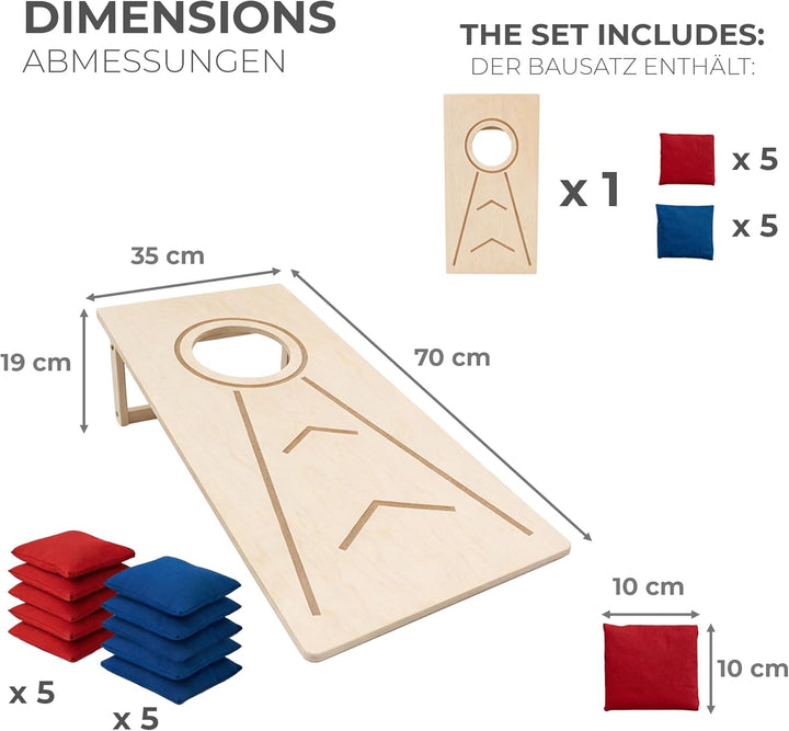 Cornhole Wurfspiel für Outdoor & Indoor – Party- & Strandspiel, Bean Bag Toss/Sackloch Spiel inkl. W