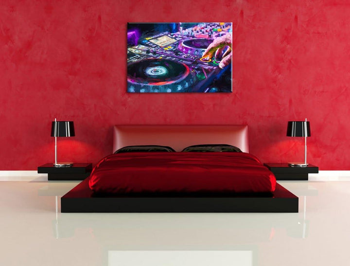 Pixxprint Modern beleuchteter DJ Pult als Leinwandbild/Grösse: 100x70 cm/Wandbild/Kunstdruck/fertig