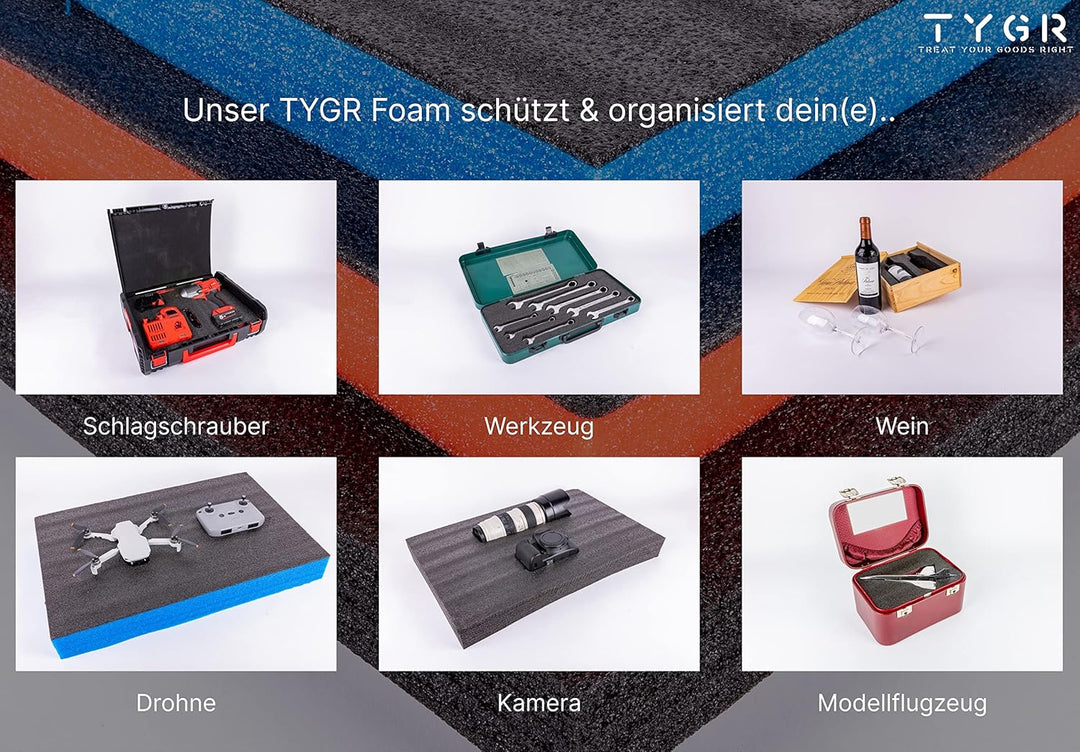 TYGR Multilayer Schaumstoff 1000x600x50 rot für Werkzeug, Kamera & Co. | Einfaches Bearbeiten | Werk
