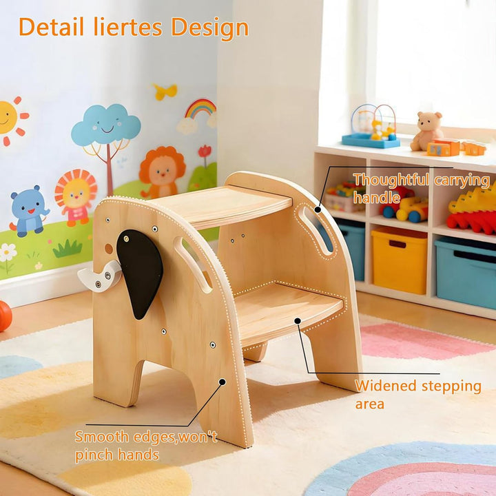 Tritthocker mit 2 Stufen für Kinder, Holz-Trittstuhl, 80 kg Tragkraft, mit Rutschfester Trittfläche,